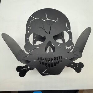 Black Metal Skull and Crossbones toilet paper Holder bathroom storage